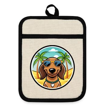 Westfälischer Dachsbracke Hunderasse Cartoon Beach - Topflappen mit Gummirückseite - Leinen/Schwarz  - Vorne