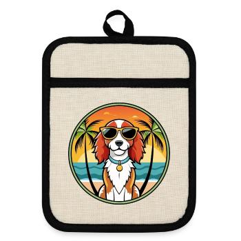 Welsh Springer Spaniel Hunderasse Cartoon Beach - Topflappen mit Gummirückseite - Leinen/Schwarz  - Vorne