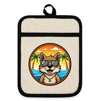 Volpino Italiano Chien Race Dessin Animé Lunettes De Soleil Plage - Maniques avec dos en caoutchouc - lin/noir  - Devant
