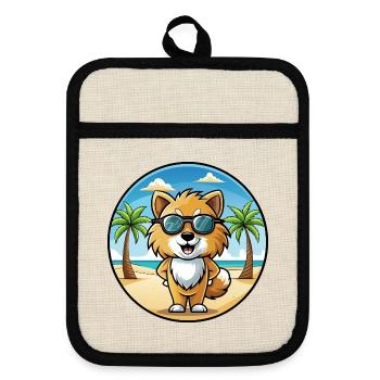 Spielzeug Deutscher Spitz Hund Rasse Cartoon Sonnenbrille Strand - Topflappen mit Gummirückseite - Leinen/Schwarz  - Vorne