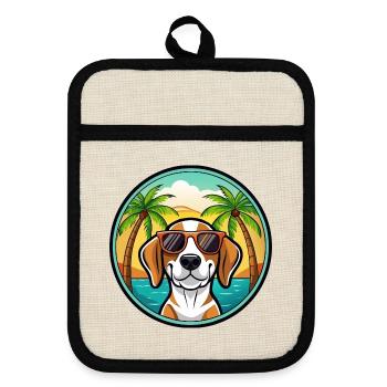 Treeing Walker Coonhound Hunderasse Cartoon Strand - Topflappen mit Gummirückseite - Leinen/Schwarz  - Vorne