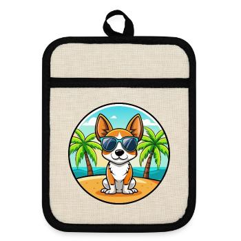 Spielzeug Foxterrier Hund Rasse Cartoon Sonnenbrille Strand - Topflappen mit Gummirückseite - Leinen/Schwarz  - Vorne