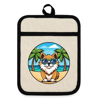 Tibetischer Spaniel Hund Rasse Cartoon Sonnenbrille Strand - Topflappen mit Gummirückseite - Leinen/Schwarz  - Vorne