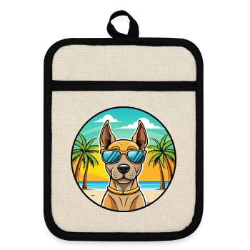 Thai Ridgeback Hund Rasse Cartoon Sonnenbrille Strand - Topflappen mit Gummirückseite - Leinen/Schwarz  - Vorne