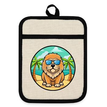 Tibetische Dogge Hunderasse Cartoon Sonnenbrille Strand - Topflappen mit Gummirückseite - Leinen/Schwarz  - Vorne
