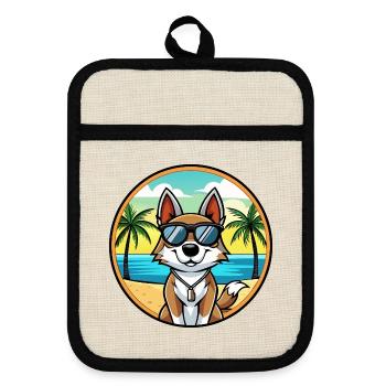 Schweizer Laufhund Hunderasse Cartoon Sonnenbrille Strand - Topflappen mit Gummirückseite - Leinen/Schwarz  - Vorne