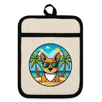 St Miguel Cattle Dog Breed Cartoon Sunglass Beach - Pot holders with rubber back - linen/black  - Front