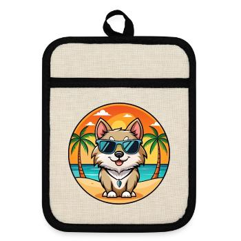 Suédois Lapon Race Chien Dessin Animé Lunettes De Soleil Plage - Maniques avec dos en caoutchouc - lin/noir  - Devant