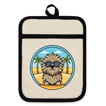 Puli Chien Race Dessin Animé Lunettes De Soleil Plage - Maniques avec dos en caoutchouc - lin/noir  - Devant