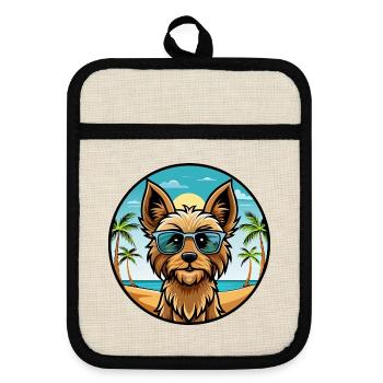 Silky Terrier Hund Rasse Cartoon Sonnenbrille Strand - Topflappen mit Gummirückseite - Leinen/Schwarz  - Vorne