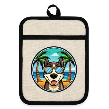 Sibirische Trikolore Hunderasse Cartoon Beach - Topflappen mit Gummirückseite - Leinen/Schwarz  - Vorne