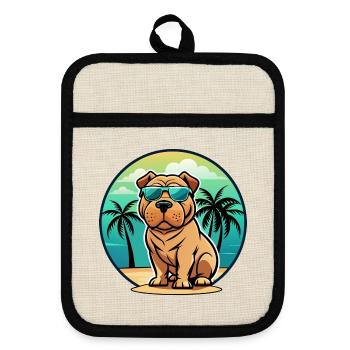 Shar Pei Hunderasse Cartoon Sonnenbrille Strand - Topflappen mit Gummirückseite - Leinen/Schwarz  - Vorne