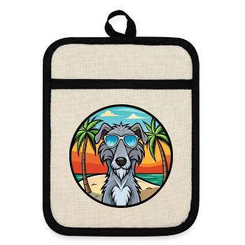 Scottish Deerhound Dog Breed Cartoon Sunglasses - Pot holders with rubber back - linen/black  - Front