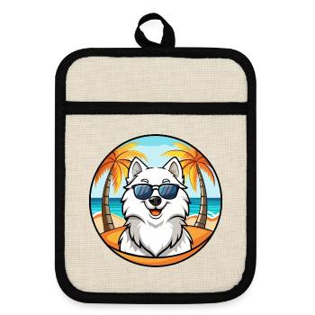 Samojede Hunderasse Cartoon Sonnenbrille Strand - Topflappen mit Gummirückseite - Leinen/Schwarz  - Vorne