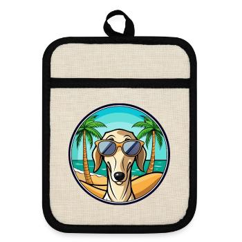 Saluki Dog Breed Cartoon Sunglasses Beach - Pot holders with rubber back - linen/black  - Front