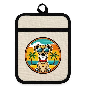 Sabueso Español Chien Race Dessin Animé Lunettes de Soleil Plage - Maniques avec dos en caoutchouc - lin/noir  - Devant