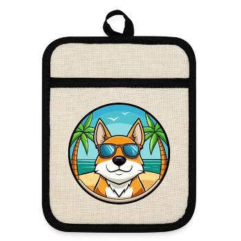 Skandinavische Hunderasse Cartoon Sonnenbrille Strand - Topflappen mit Gummirückseite - Leinen/Schwarz  - Vorne