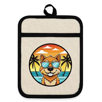 Saarlooswolfhond Hunderasse Cartoon Sonnenbrille Strand - Topflappen mit Gummirückseite - Leinen/Schwarz  - Vorne