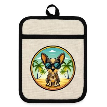Russische Spielzeug Terrier Hund Rasse Cartoon Sonnenbrille - Topflappen mit Gummirückseite - Leinen/Schwarz  - Vorne