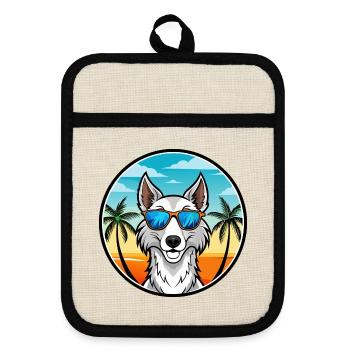 Russischer Wolfshund Hunderasse Cartoon Sonnenbrille Strand - Topflappen mit Gummirückseite - Leinen/Schwarz  - Vorne