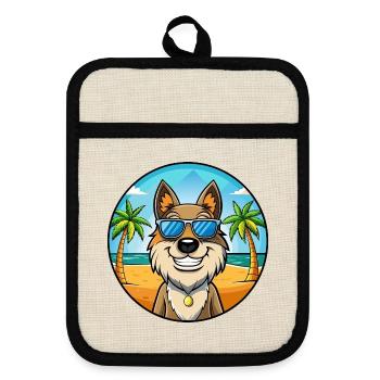 Rumänische Schäferhund Rasse Cartoon Sonnenbrille Strand - Topflappen mit Gummirückseite - Leinen/Schwarz  - Vorne