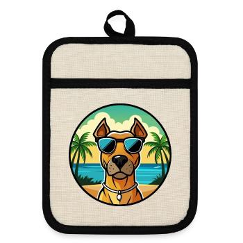 Rhodesian Ridgeback Hunderasse Cartoon Sonnenbrille - Topflappen mit Gummirückseite - Leinen/Schwarz  - Vorne