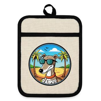 Rampur Windhund Hunderasse Cartoon Sonnenbrille Strand - Topflappen mit Gummirückseite - Leinen/Schwarz  - Vorne