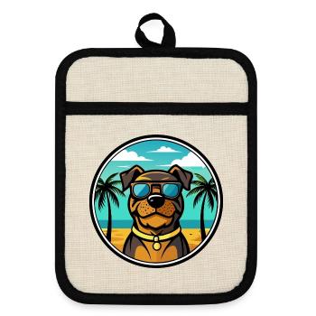 Rottweiler Chien Race Dessin Animé Lunettes De Soleil Plage - Maniques avec dos en caoutchouc - lin/noir  - Devant