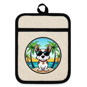 Rat Terrier Hund Rasse Cartoon Sonnenbrille Strand - Topflappen mit Gummirückseite - Leinen/Schwarz  - Vorne