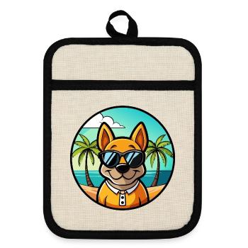 Pungsan Hunderasse Cartoon Sonnenbrille Strand - Topflappen mit Gummirückseite - Leinen/Schwarz  - Vorne