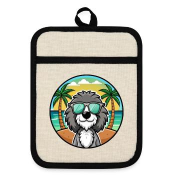 Portuguese Water Dog Breed Cartoon Sunglass Beach - Pot holders with rubber back - linen/black  - Front