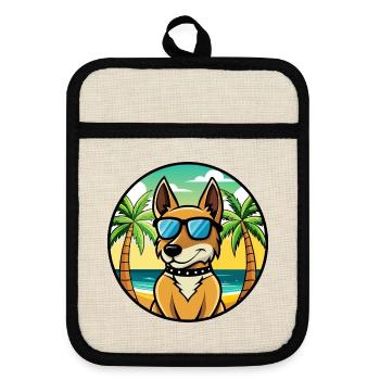 Portuguese Cattle Dog Breed Cartoon Sunglass Beach - Pot holders with rubber back - linen/black  - Front