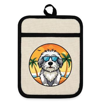 Polnische Tiefland-Schäferhund-Rasse Cartoon-Sonnenbrille - Topflappen mit Gummirückseite - Leinen/Schwarz  - Vorne