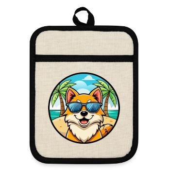 Lunettes de soleil de poméranie de race de chien de dessin animé plage - Maniques avec dos en caoutchouc - lin/noir  - Devant
