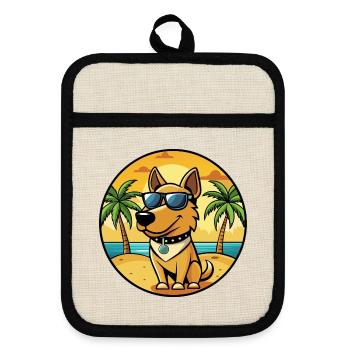 Polnische Jagdhunderasse Cartoon Sonnenbrille Strand - Topflappen mit Gummirückseite - Leinen/Schwarz  - Vorne