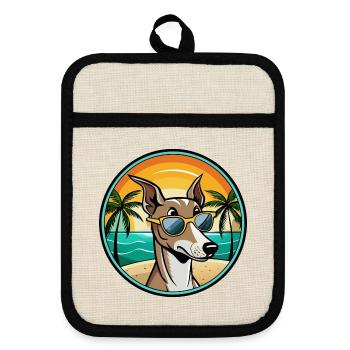 Lévrier polonais race chien dessin animé lunettes de soleil plage - Maniques avec dos en caoutchouc - lin/noir  - Devant
