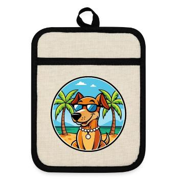 Polnische Jagdhunderasse Cartoon Sonnenbrille Strand - Topflappen mit Gummirückseite - Leinen/Schwarz  - Vorne