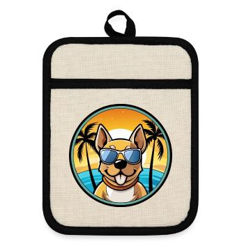 Phalene Hunderasse Cartoon Sonnenbrille Strand - Topflappen mit Gummirückseite - Leinen/Schwarz  - Vorne