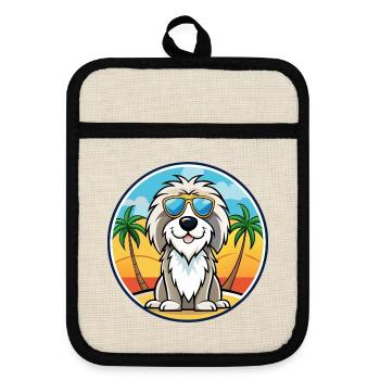 Chien de berger picard race dessin animé lunettes de soleil plage - Maniques avec dos en caoutchouc - lin/noir  - Devant