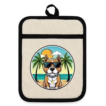 Pitbull Hund Rasse Cartoon Sonnenbrille Strand - Topflappen mit Gummirückseite - Leinen/Schwarz  - Vorne