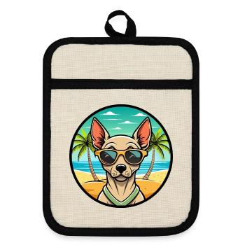 Race de chien sans poils péruvienne dessin animé lunettes de soleil plage - Maniques avec dos en caoutchouc - lin/noir  - Devant