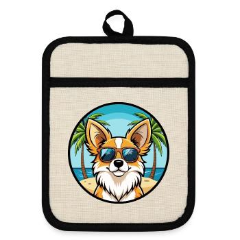Papillon Hunderasse Cartoon Sonnenbrille Strand - Topflappen mit Gummirückseite - Leinen/Schwarz  - Vorne