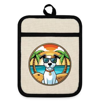 Parson Russell Terrier Hunderasse Cartoon Beach - Topflappen mit Gummirückseite - Leinen/Schwarz  - Vorne
