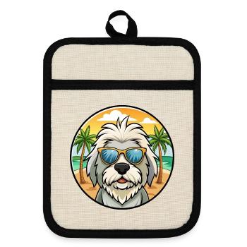 Vieux chien de berger anglais race dessin animé lunettes de soleil plage - Maniques avec dos en caoutchouc - lin/noir  - Devant