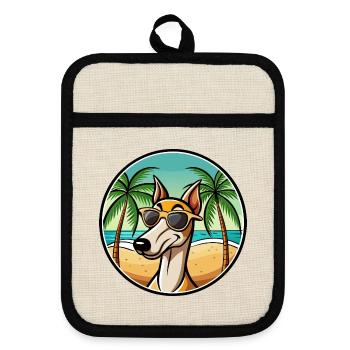 Alter kroatischer Windhund Hunderasse Cartoon Strand - Topflappen mit Gummirückseite - Leinen/Schwarz  - Vorne