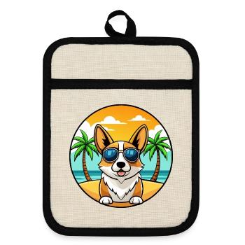 Pembroke Welsh Corgi Hunderasse Cartoon Sonnenbrille - Topflappen mit Gummirückseite - Leinen/Schwarz  - Vorne