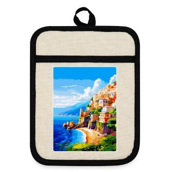 Amalfi Italy Vintage Travel Poster WPA Souvenir - Pot holders with rubber back - linen/black  - Front