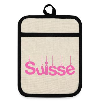 SUISSE. PAYS. GENEVE. SUISSE. HUMOUR - Maniques avec dos en caoutchouc - lin/noir  - Devant