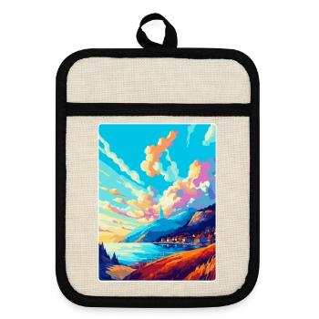 Bergen Norway Vintage Travel Poster WPA Souvenir - Pot holders with rubber back - linen/black  - Front
