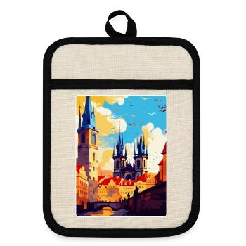 Prag Tschechische Republik Vintage Reiseplakat WPA - Topflappen mit Gummirückseite - Leinen/Schwarz  - Vorne